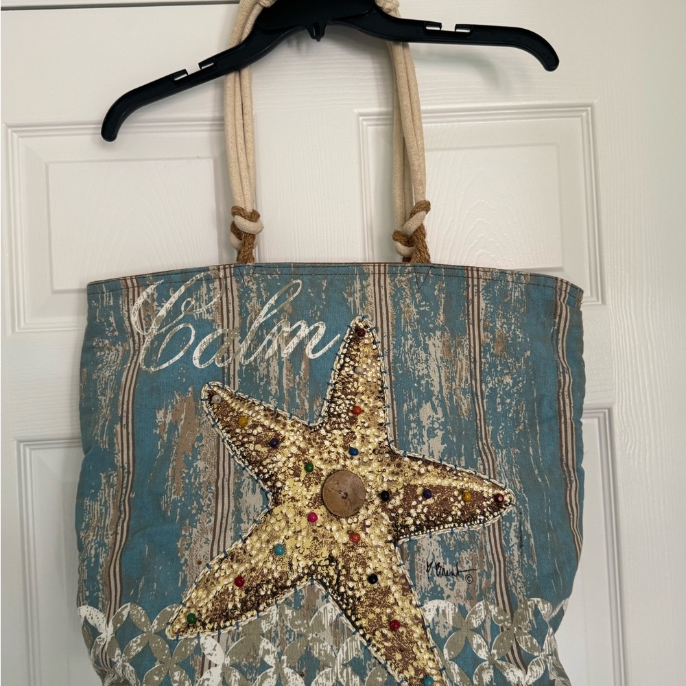 Starfish Tote Bag - Blue and Tan